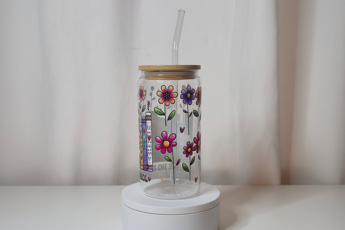 I Have No Shelf Control Glass Cup | 16oz Book Lover Tumbler with Bamboo Lid & Straw | Funny Bookish Drinkware | UV DTF Iced Coffee Cup | Ready to Ship