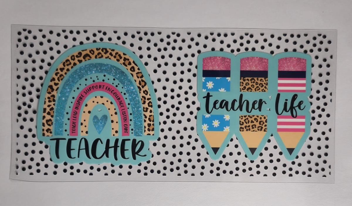 Teacher Life UV DTF Decal | Blue & Black Polka Dot Teacher Tumbler Decal | Teacher Glass Cup Transfer | Educator Drinkware | Teacher Gift | Ready to Ship