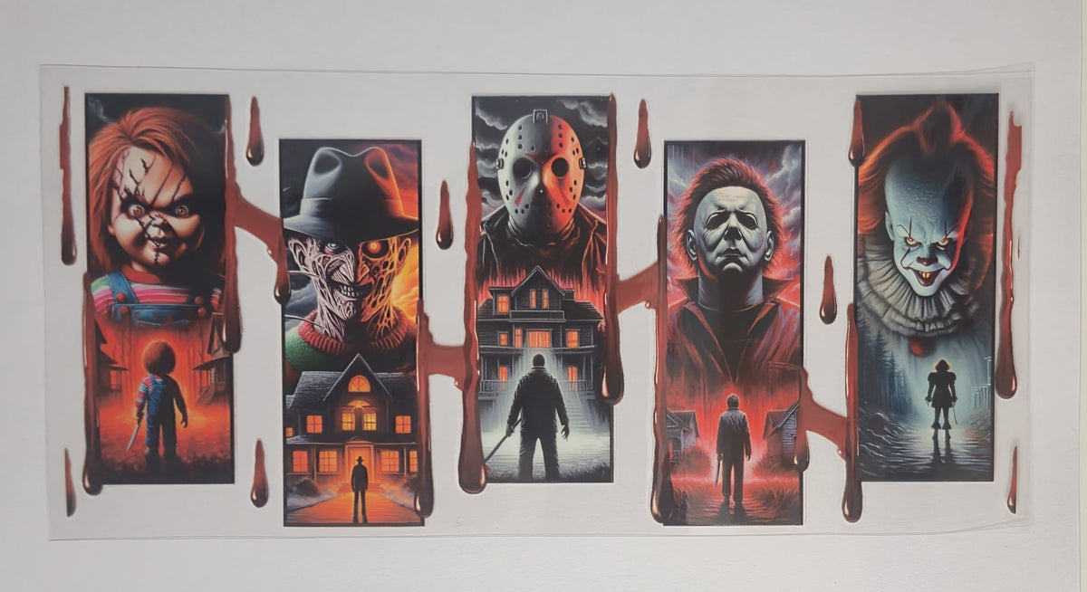 Blood Drip Horror Characters UV DTF Decal | Horror Tumbler Decal | Horror Character Glass Cup Transfer | Spooky Halloween Drinkware | Ready to Ship