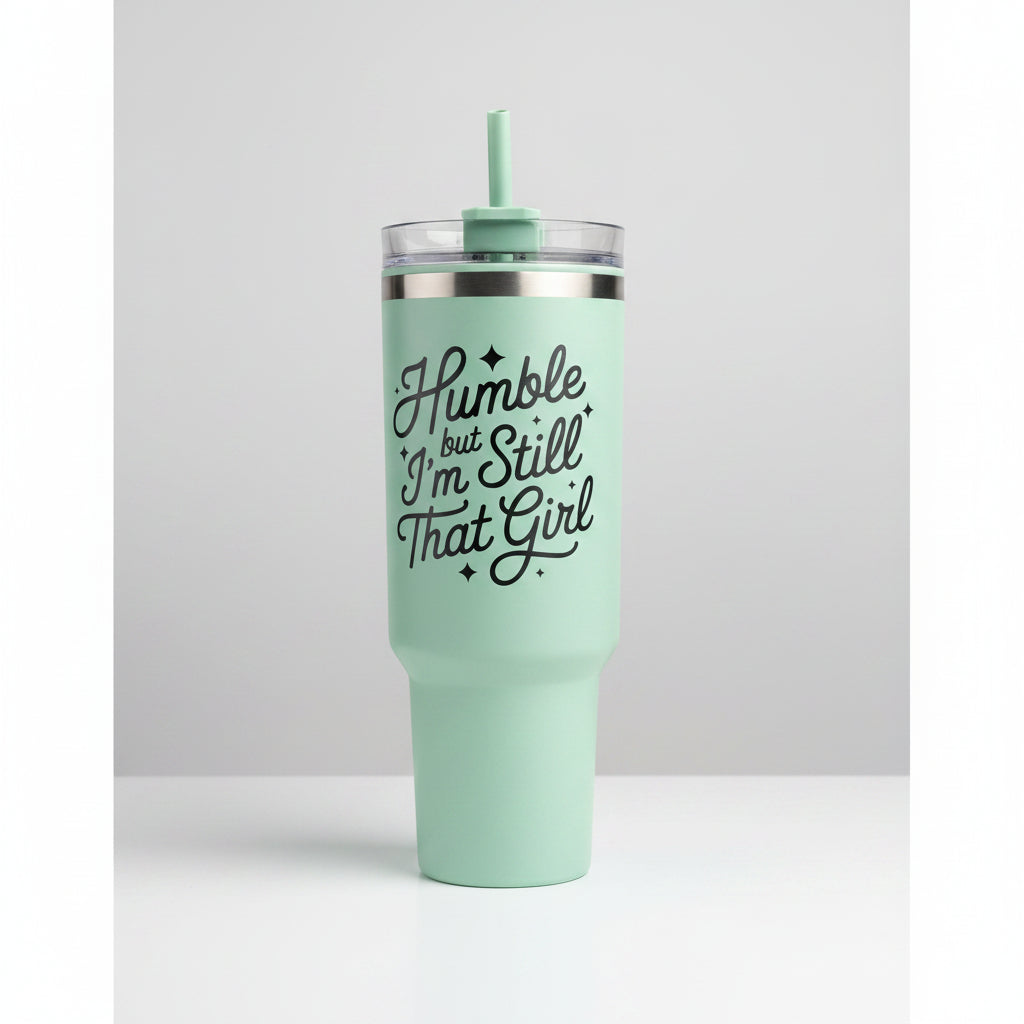 “Humble but Still That Girl” 40oz Insulated Tumbler with Handle & Straw