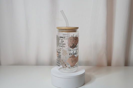 Funny Self Love Glass Cup | 16oz Aesthetic Tumbler with Bamboo Lid & Straw | Sarcastic Motivational Drinkware | UV DTF Iced Coffee Cup | Ready to Ship