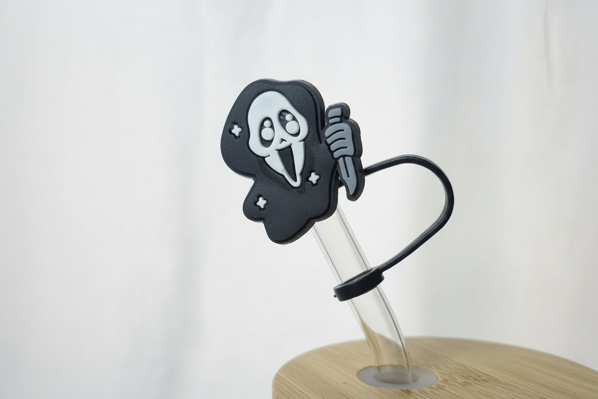 Ghost Face Knife Straw Topper | Horror Tumbler Accessory | Scream Inspired Straw Charm | Halloween Drinkware Accessory | Spooky Cup Topper