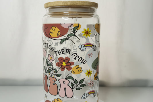 Teacher Glass Cup | 16oz Teacher Tumbler with Bamboo Lid & Straw | Inspirational Teacher Gift | Educator Iced Coffee Cup | Ready to Ship