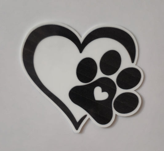 Heart Paw Print Sticker | 2x2 Inch Black & White Vinyl Sticker | Cute Dog & Cat Lover Sticker | Waterproof Pet Sticker | Laptop, Water Bottle & Tumbler Decal