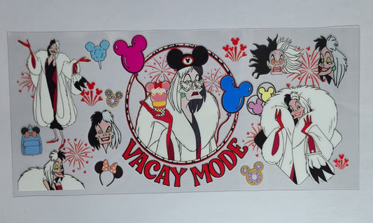 Cruella Inspired VACAY MODE UV DTF Decal | Vacation Tumbler Decal | Girls Trip Travel Glass Cup Transfer | Bold Glam Drinkware | Ready to Ship