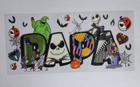 Spooky PAPA UV DTF Decal | Jack Skeleton Inspired Dad Tumbler Decal | Halloween Glass Cup Transfer | Spooky Dad Drinkware | Ready to Ship