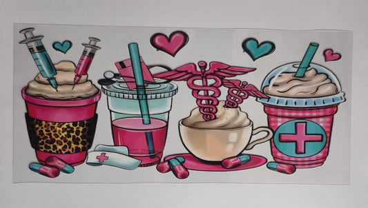 Coffee Nurse UV DTF Decal | Nurse Coffee Tumbler Decal | Nursing Glass Cup Transfer | Healthcare Worker Drinkware | Nurse Gift | Ready to Ship