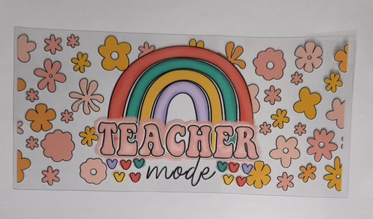 Teacher Mode UV DTF Decal | Girly Teacher Tumbler Decal | Cute Educator Glass Cup Transfer | Feminine Teacher Drinkware | Teacher Gift | Ready to Ship