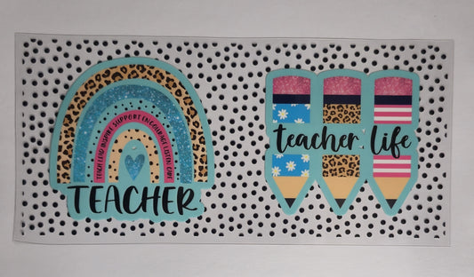 Teacher Life UV DTF Decal | Blue & Black Polka Dot Teacher Tumbler Decal | Teacher Glass Cup Transfer | Educator Drinkware | Teacher Gift | Ready to Ship