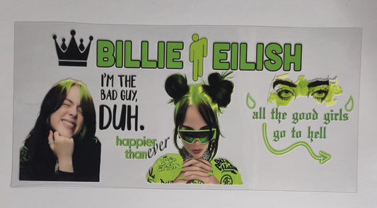 Billie Inspired Lime Green UV DTF Decal | Lime Green & Black Music Tumbler Decal | Singer Fan Glass Cup Transfer | Edgy Music Drinkware | Ready to Ship