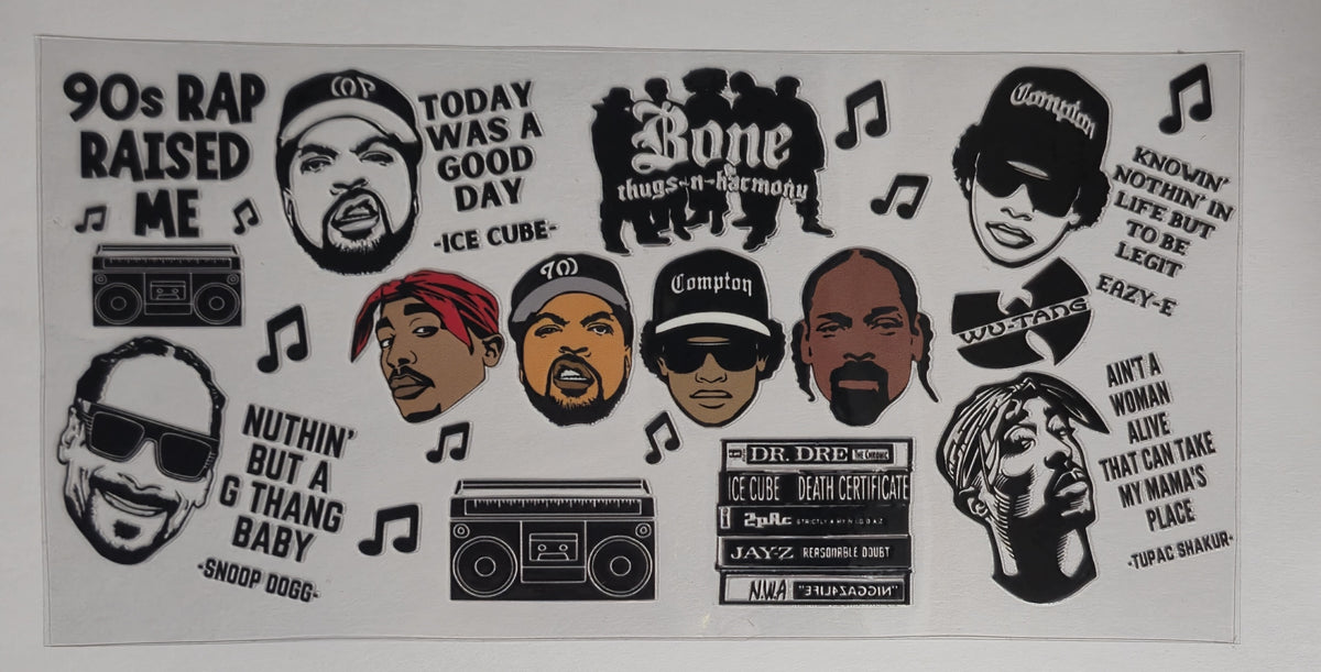90s Rap Raised Me UV DTF Decal | 90s Hip Hop Tumbler Decal | Old School Rap Artist Glass Cup Transfer | Throwback Music Drinkware | Ready to Ship