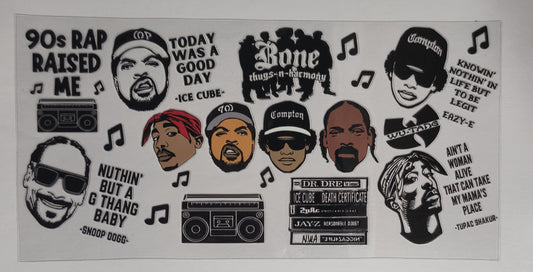 90s Rap Raised Me UV DTF Decal | 90s Hip Hop Tumbler Decal | Old School Rap Artist Glass Cup Transfer | Throwback Music Drinkware | Ready to Ship