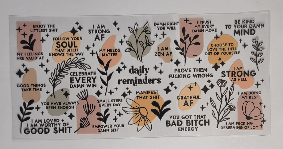 Sassy Positive Affirmations UV DTF Decal | Badass Inspirational Tumbler Decal | Strong AF Glass Cup Transfer | Funny Self Love Drinkware | Ready to Ship