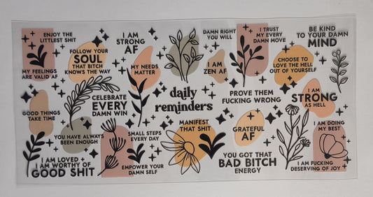 Sassy Positive Affirmations UV DTF Decal | Badass Inspirational Tumbler Decal | Strong AF Glass Cup Transfer | Funny Self Love Drinkware | Ready to Ship