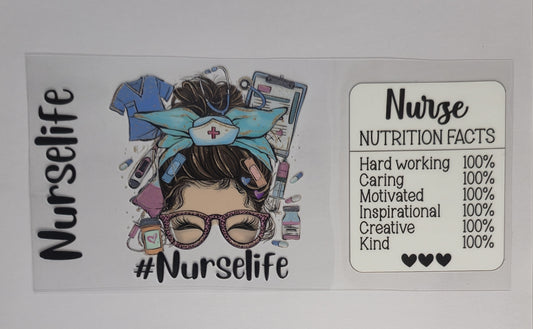 Nurse Nutrition Facts UV DTF Decal | Funny Nurse Tumbler Decal | Nursing Glass Cup Transfer | Nurse Gift Drinkware | Ready to Ship