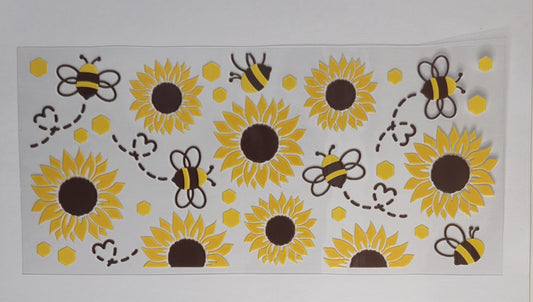 Sunflower & Bumble Bee UV DTF Decal | Floral Tumbler Decal | Sunflower & Bee Glass Cup Transfer | Nature Lover Drinkware | Ready to Ship