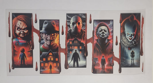 Blood Drip Horror Characters UV DTF Decal | Horror Tumbler Decal | Horror Character Glass Cup Transfer | Spooky Halloween Drinkware | Ready to Ship