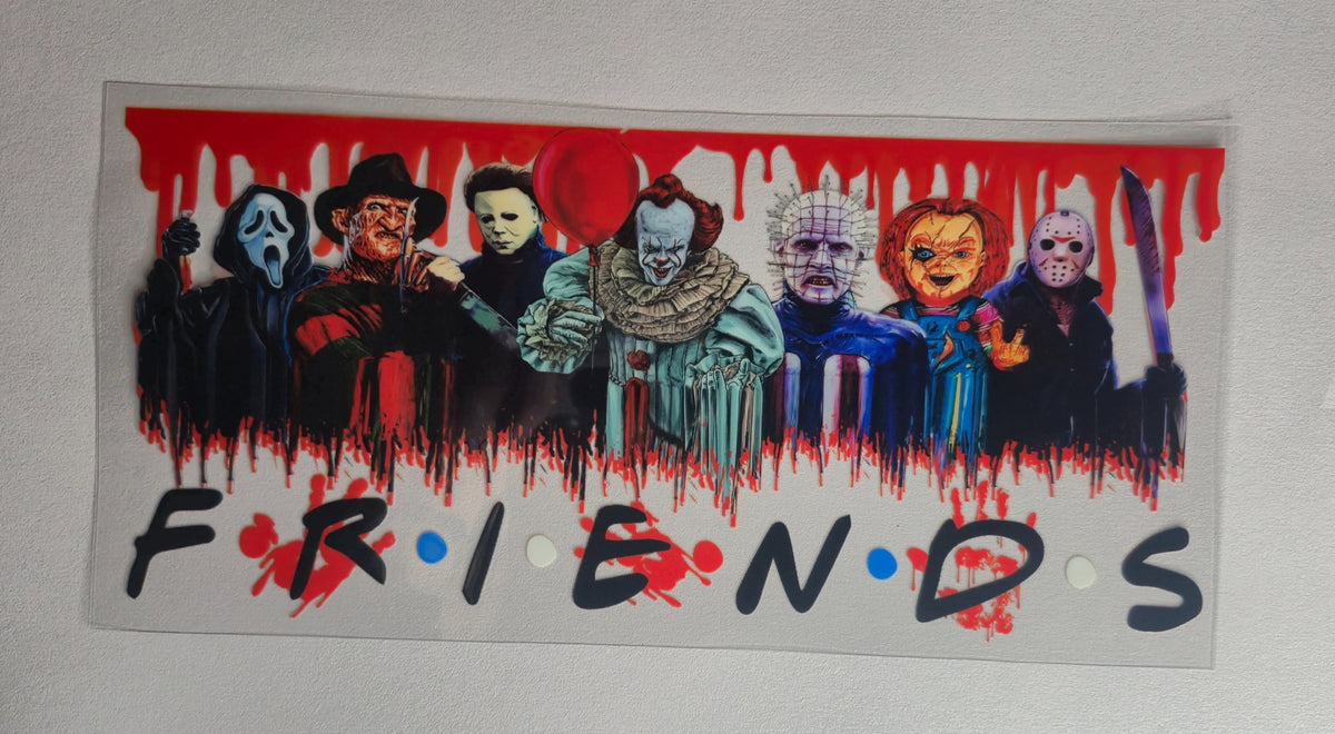 Horror Friends UV DTF Cup Wrap Decal | Horror Movie Inspired Libbey Glass Decal | Spooky 16oz Tumbler Wrap | Halloween Cup Accessory