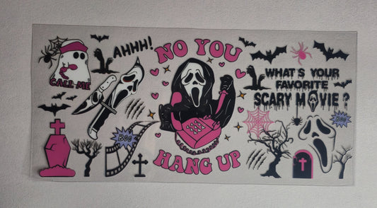Ghostface Inspired UV DTF Cup Wrap Decal | Scary Movie Libbey Glass Wrap | Pink Horror Tumbler Decal | Spooky 16oz Glass Can Accessory