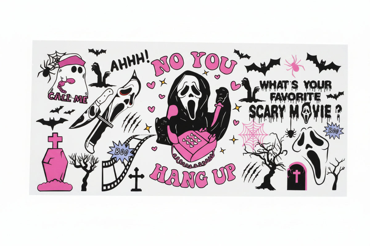 Ghostface Inspired UV DTF Cup Wrap Decal | Scary Movie Libbey Glass Wrap | Pink Horror Tumbler Decal | Spooky 16oz Glass Can Accessory