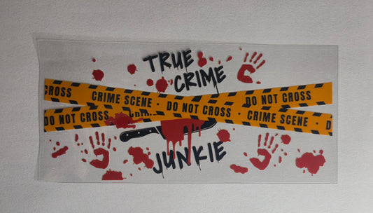 True Crime Junkie UV DTF Decal | Crime Scene Waterproof Sticker | Horror Lover Decal | Goth Aesthetic Cup Decal | True Crime Gift
