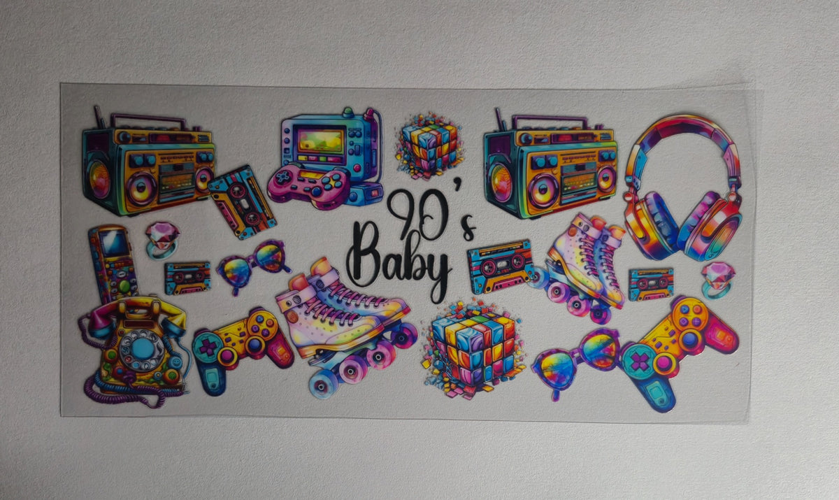 90’s Baby UV DTF Decal | Retro Waterproof Sticker | Y2K Aesthetic Decal | Nostalgia Gamer Sticker | Colorful Retro Cup Decal Gift
