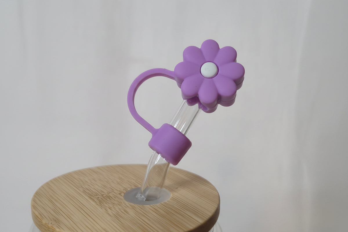 Purple Flower Straw Topper | Cute Floral Tumbler Accessory | Purple Flower Straw Charm | Girly Drinkware Accessory | Cute Cup Topper | Drinkware Gift