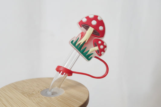 Glow in the Dark Red Mushroom Straw Topper | Cute Mushroom Tumbler Accessory | Red Mushroom Straw Charm | Cottagecore Drinkware Accessory | Goblincore Cup Topper