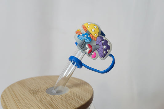 Glow in the Dark Mushroom Straw Topper | Colorful Mushroom Cluster Tumbler Accessory | Mushroom Straw Charm | Cottagecore Drinkware | Goblincore Cup Topper