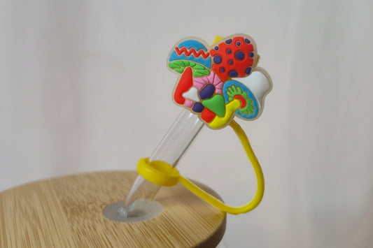 Glow in the Dark Red & Blue Mushroom Straw Topper | Polka Dot Mushroom Tumbler Accessory | Cute Mushroom Straw Charm | Cottagecore Drinkware Accessory | Goblincore Cup Topper