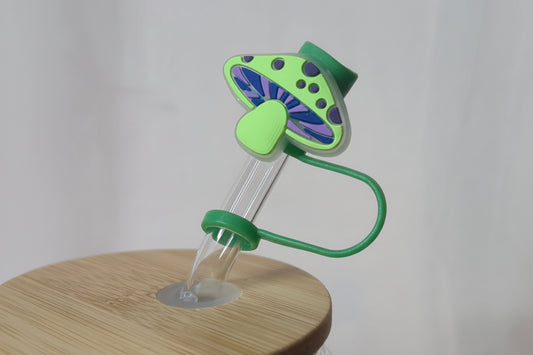 Glow in the Dark Green Mushroom Straw Topper | Bright Green Mushroom Tumbler Accessory | Mushroom Straw Charm | Cottagecore Drinkware Accessory | Goblincore Cup Topper