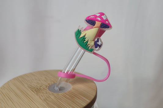 Glow in the Dark Pink Mushroom Straw Topper | Cute Pink Mushroom Tumbler Accessory | Mushroom Straw Charm | Cottagecore Drinkware Accessory | Goblincore Cup Topper