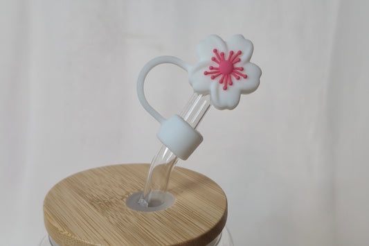 Pink & White Flower Straw Topper | Cute Floral Tumbler Accessory | Flower Straw Charm | Girly Drinkware Accessory | Cute Cup Topper | Drinkware Gift