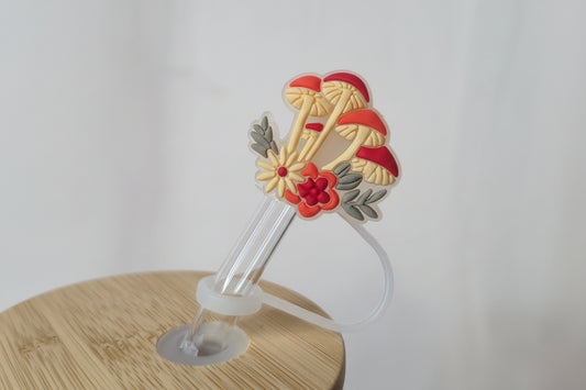 Glow in the Dark Tan, Orange & Red Mushroom Straw Topper | Colorful Mushroom Tumbler Accessory | Mushroom Straw Charm | Cottagecore Drinkware Accessory | Goblincore Cup Topper