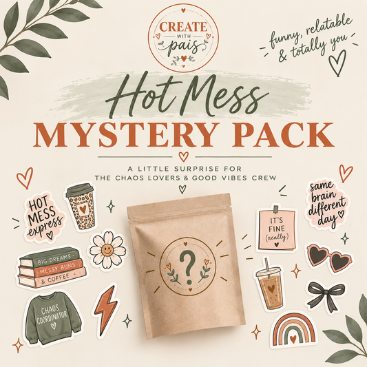 Hot Mess Energy Mystery Sticker Pack | 5 Random Funny Vinyl Stickers | Relatable Girl Humor Sticker Bundle | Cute & Silly Sticker Pack | Funny Mystery Stickers | Create with Pais