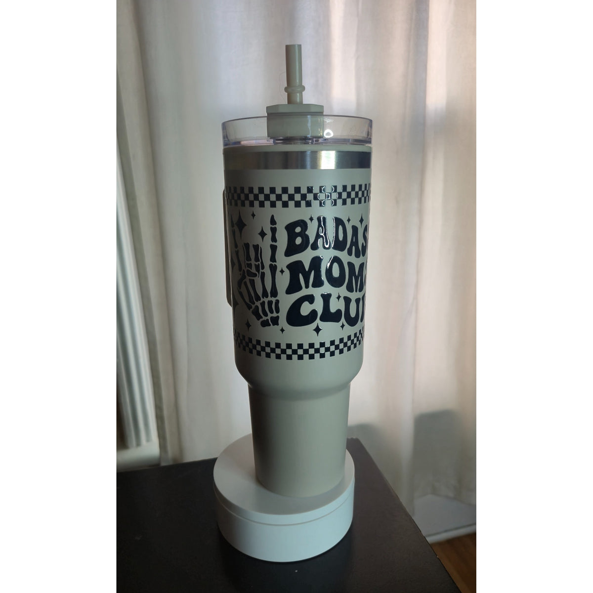 Badass Moms Club 40oz Tumbler with Handle & Straw – Grey Stainless Steel Travel Cup