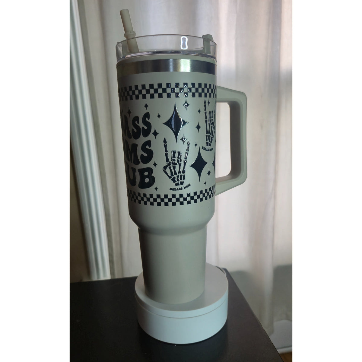Badass Moms Club 40oz Tumbler with Handle & Straw – Grey Stainless Steel Travel Cup
