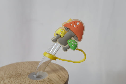 Glow in the Dark Orange Mushroom Straw Topper | Cute Mushroom Tumbler Accessory | Orange Mushroom Straw Charm | Cottagecore Drinkware Accessory | Goblincore Cup Topper
