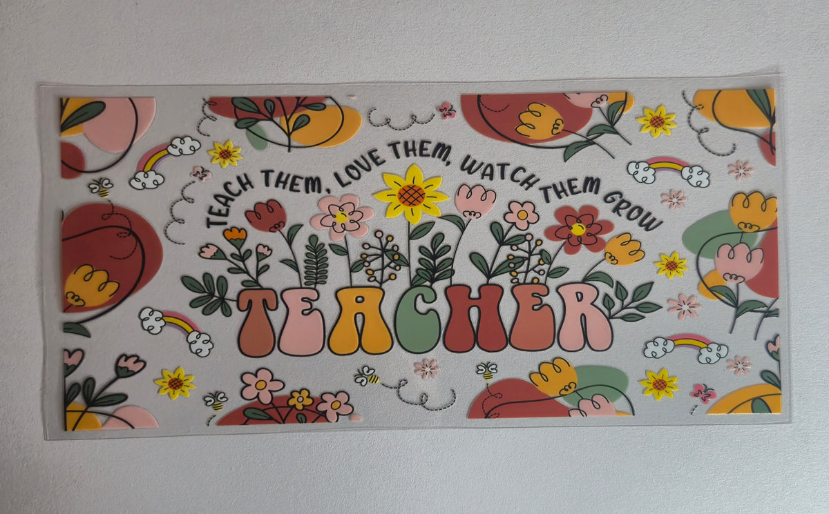 Retro Floral Teacher UV DTF Decal | Waterproof Permanent Transfer Sticker